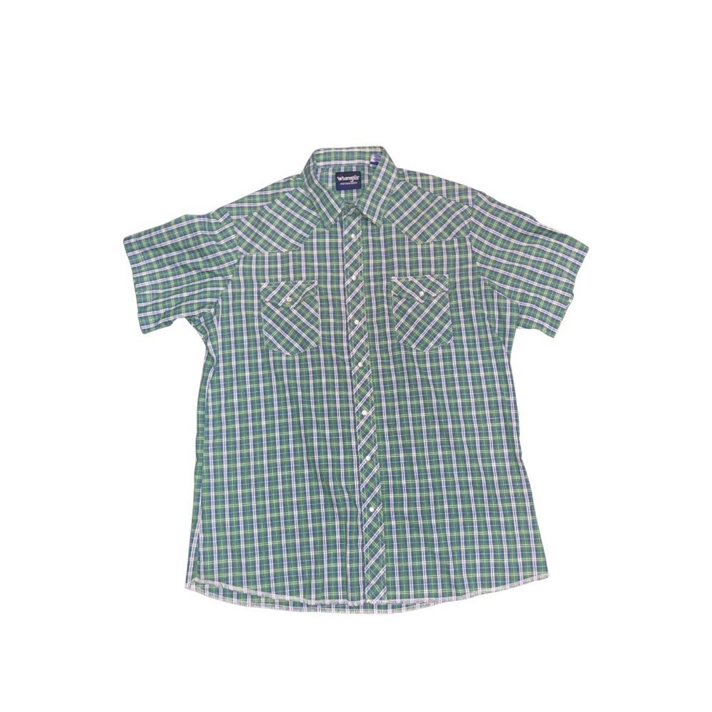 Wrangler Wrancher Short Sleeve Pearl Snap Western Plaid Shirt XL Cowboy Vintage